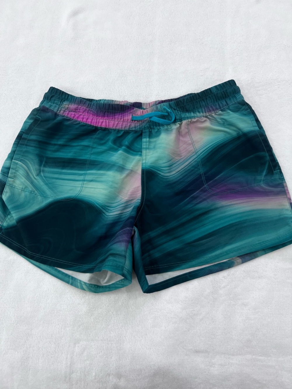 The North Face Women's Teal and Purple Marble Swim/Active Shorts M